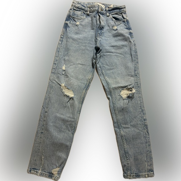 Zara Denim - Zara Acid Wash Distressed Straight Leg Jeans – Size 6